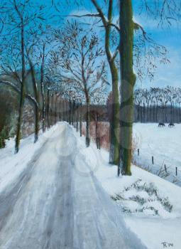Original oil painting of a winter landscape