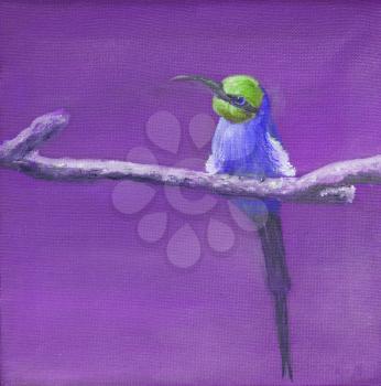 Painting of carmine bee eater, square image, purple