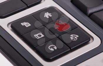Buttons on a keyboard, selective focus on the middle right button - Fire