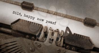 Vintage typewriter, old rusty and used, 2016, happy new year