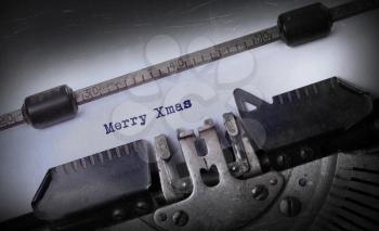 Vintage inscription made by old typewriter, Merry Xmas
