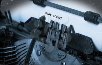 Close-up of an old typewriter with paper, perspective, selective focus, best offer