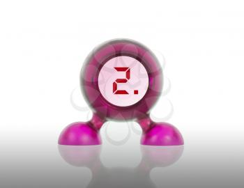 Small pink plastic object with a digital display, displaying 2