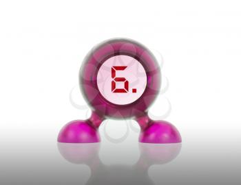 Small pink plastic object with a digital display, displaying 6