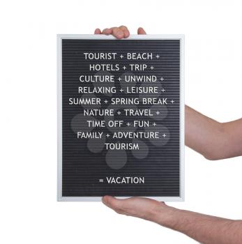 Vacation concept in plastic letters on very old menu board, vintage look