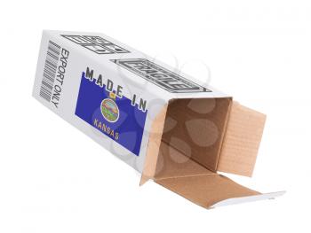 Concept of export, opened paper box - Product of Kansas