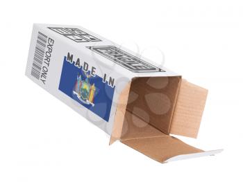 Concept of export, opened paper box - Product of New York