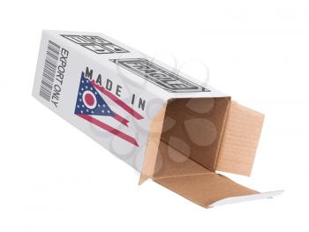 Concept of export, opened paper box - Product of Ohio