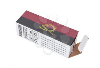 Concept of export, opened paper box - Product of Angola