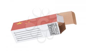 Concept of export, opened paper box - Product of China