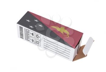 Concept of export, opened paper box - Product of Papua New Guinea