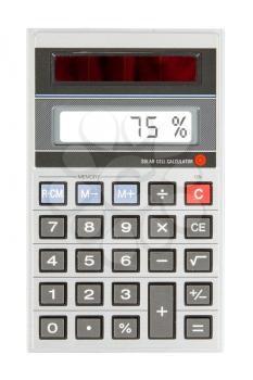 Old calculator with digital display showing a percentage - percent