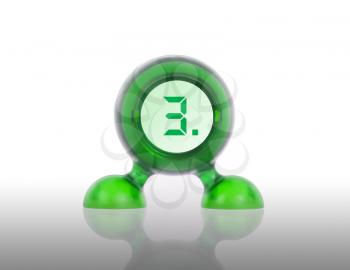 Small green plastic object with a digital display, displaying 3