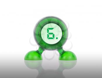 Small green plastic object with a digital display, displaying 6