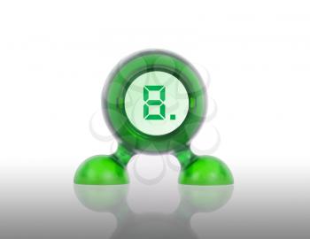 Small green plastic object with a digital display, displaying 8