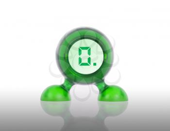 Small green plastic object with a digital display, displaying 0
