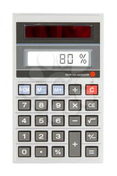 Old calculator with digital display showing a percentage - 80 percent