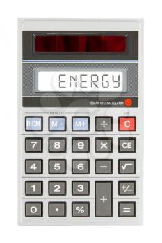 Old calculator showing a text on display - energy