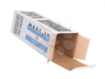 Concept of export, opened paper box - Product of Argentina