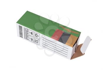 Concept of export, opened paper box - Product of Zambia
