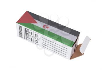 Concept of export, opened paper box - Product of Western Sahara