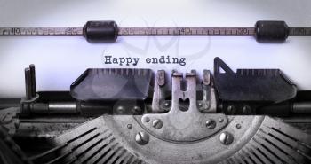 Vintage inscription made by old typewriter, Happy ending