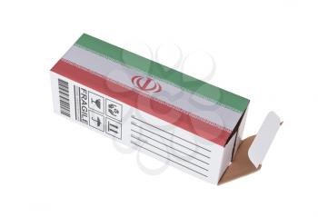 Concept of export, opened paper box - Product of Iran