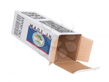 Concept of export, opened paper box - Product of Belize
