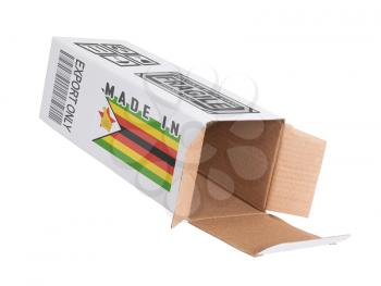 Concept of export, opened paper box - Product of Zimbabwe