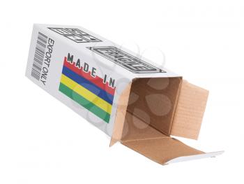 Concept of export, opened paper box - Product of Mauritius