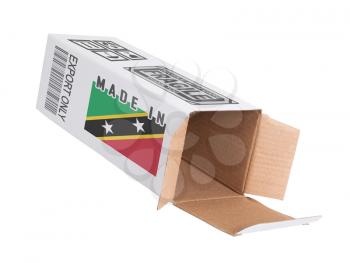 Concept of export, opened paper box - Product of Saint Kitts and Nevis