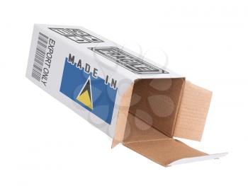 Concept of export, opened paper box - Product of Saint Lucia