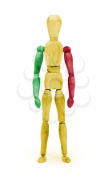 Wood figure mannequin with flag bodypaint on white background - Mali