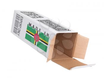 Concept of export, opened paper box - Product of Dominica