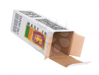 Concept of export, opened paper box - Product of Sri Lanka