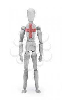 Wood figure mannequin with flag bodypaint on white background - England
