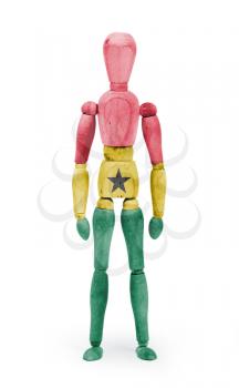 Wood figure mannequin with flag bodypaint on white background - Ghana