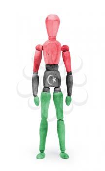 Wood figure mannequin with flag bodypaint on white background - Libya