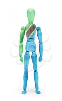 Wood figure mannequin with flag bodypaint on white background - Tanzania