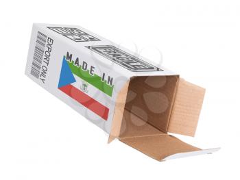 Concept of export, opened paper box - Product of Equatorial Guinea