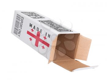 Concept of export, opened paper box - Product of Georgia
