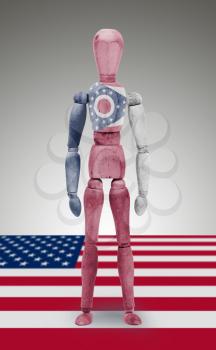 Old wood figure mannequin with US state flag bodypaint - Ohio