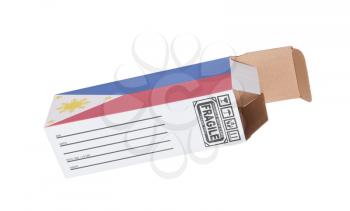 Concept of export, opened paper box - Product of the Phillipines
