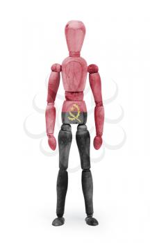 Wood figure mannequin with flag bodypaint on white background - Angola