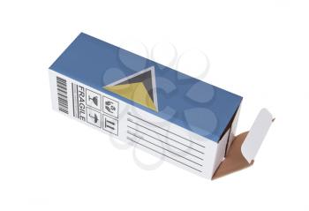 Concept of export, opened paper box - Product of Saint Lucia