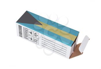 Concept of export, opened paper box - Product of Bahamas