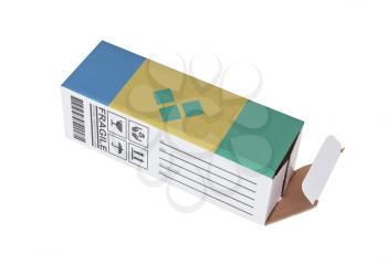 Concept of export, opened paper box - Product of Saint Vincent and the Grenadines