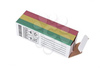 Concept of export, opened paper box - Product of Bolivia