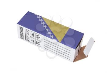 Concept of export, opened paper box - Product of Bosnia Herzegovina