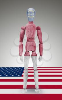 Old wood figure mannequin with US state flag bodypaint - North Carolina
